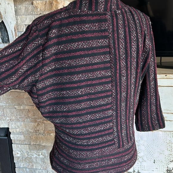 Anthropologie Akemi + Kin black maroon metallic mock neck 3/4 sleeve pullover - Picture 10 of 16